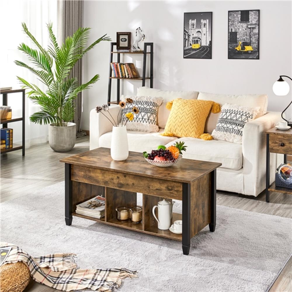 Yaheetech Wooden Lift Top Coffee Table with Hidden Compartment Rustic Style Living Room Coffee