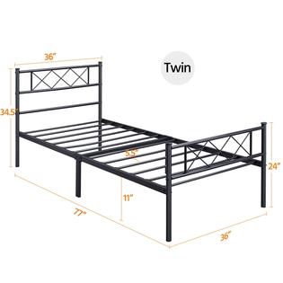 Yaheetech Simple Metal Twin Bed Frame, Slatted Bed Base Twin