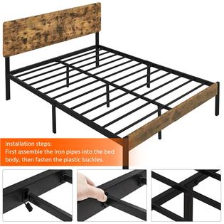 Yaheetech Metal Bed Frame With Wooden, How To Attach Wooden Headboard Metal Frame