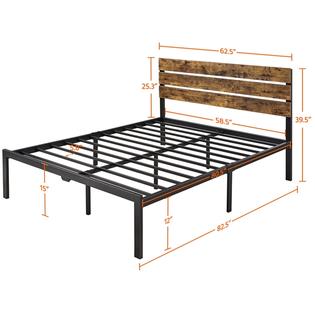Yaheetech Metal Bed Frame With Wooden, Metal Bed Frame With Headboard Queen Size