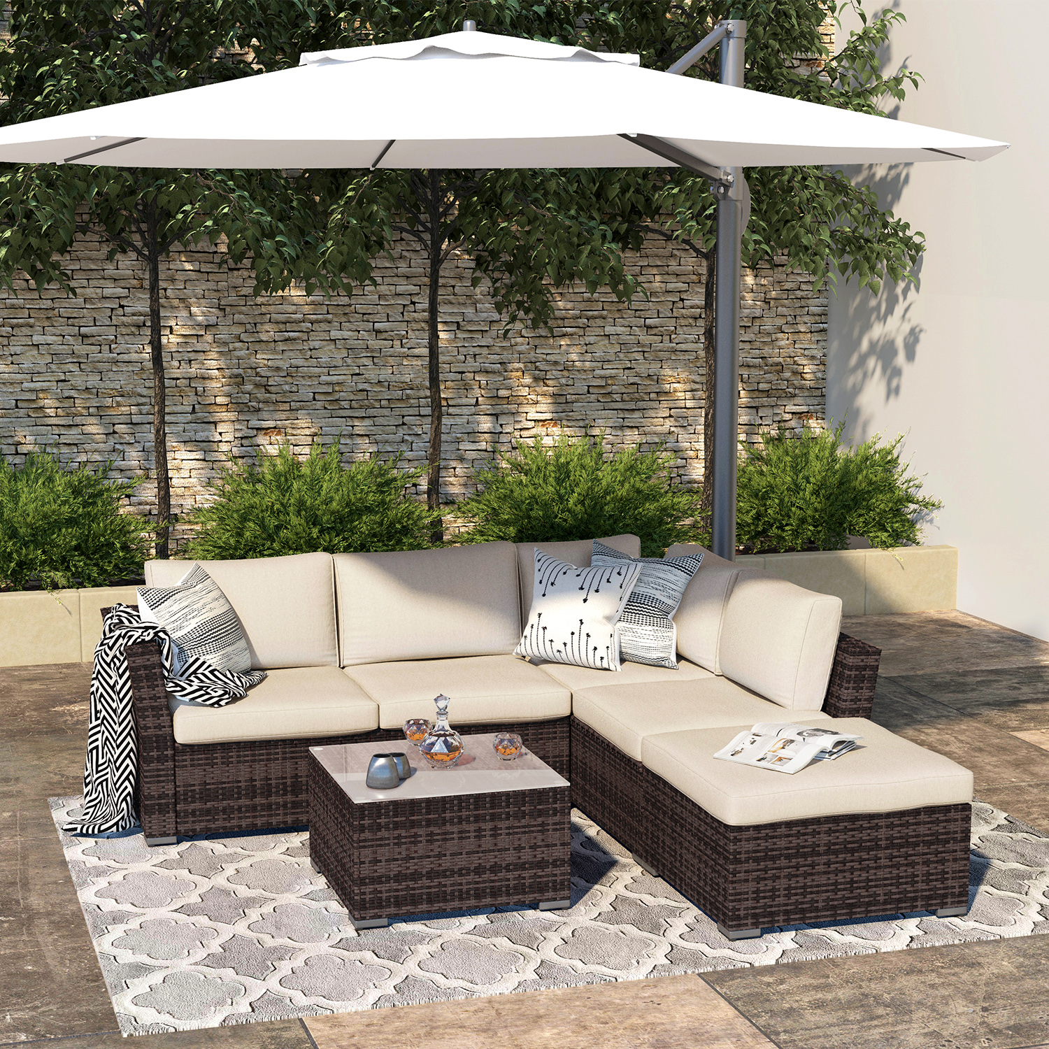 Moprem Home SS3001 Outdoor Sectional Sofa 4 Piece Patio Furniture