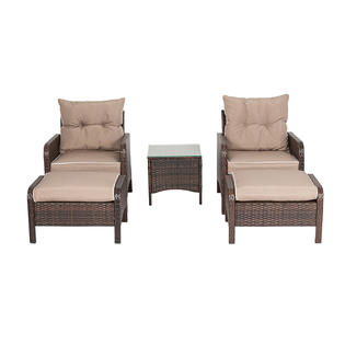 Moprem Home Sshm005 5 Pieces Patio Furniture Set Outdoor Wicker Rattan Chair And Ottoman Set With Cushions Side Table Backyard