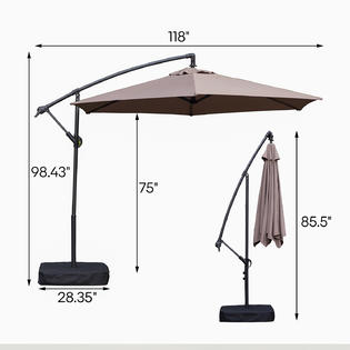 Sswit200023 Moprem Home 10 Ft Patio Umbrella Outdoor With Base Easy Adjustment Hanging Table Market Offset Umbrella For Garden Taupe