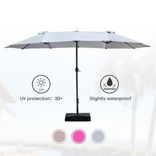 Sswit200026 Moprem Home 15ft Rectangular Patio Double Sided Outdoor Large Umbrella With Sand Base Crank And 12 Sturdy Steel Ribs Suitable
