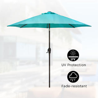 Sswit200040 Moprem Home 9 Ft Patio Umbrella Market Umbrella With Sturdy Ribs Push Button Tilt And Crank Sky Blue