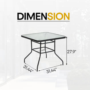 Moprem Home Sshm007 32 X 32 Outdoor Dining Table Tempered Glass Table Patio Bistro Table Top Umbrella Stand Square Table Deck