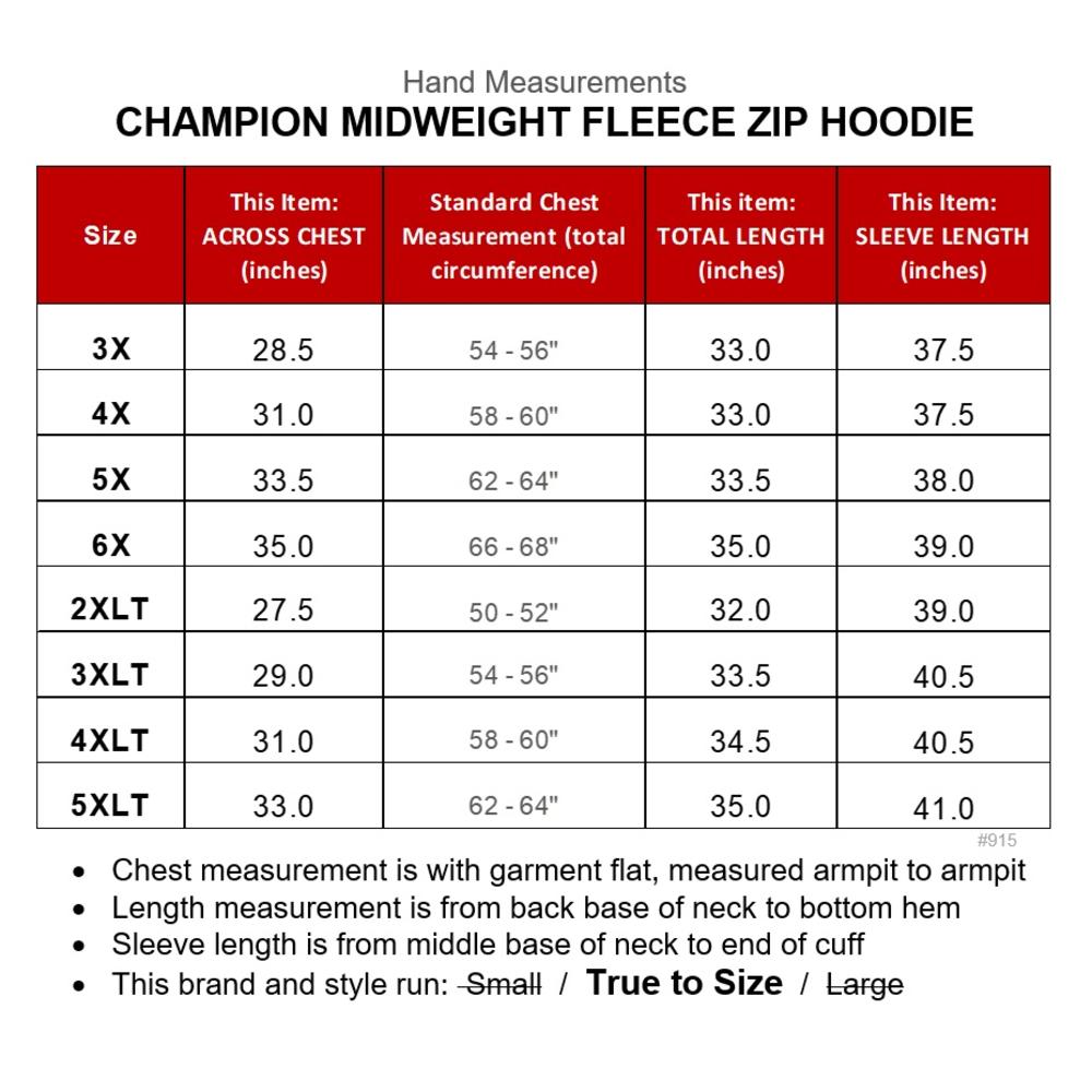 Champion Big & Tall Mens Midweight Fleece Full Zip Hoodie with Script Logo 3XL - 6XL 2XLT - 5XLT