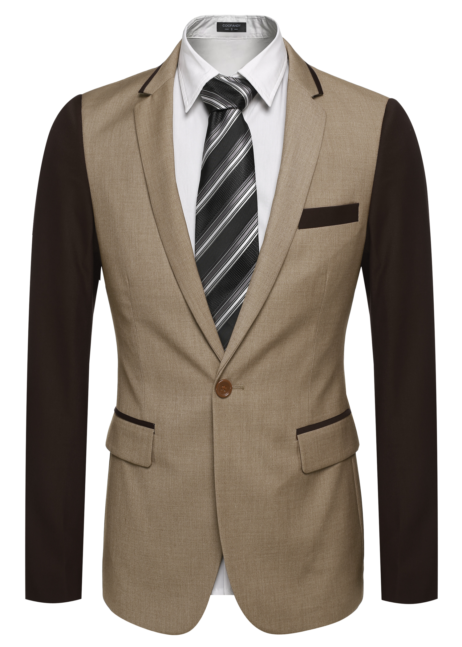 Coofandy Men Fashion Slim Fit Notch Lapel Long Sleeve Patchwork