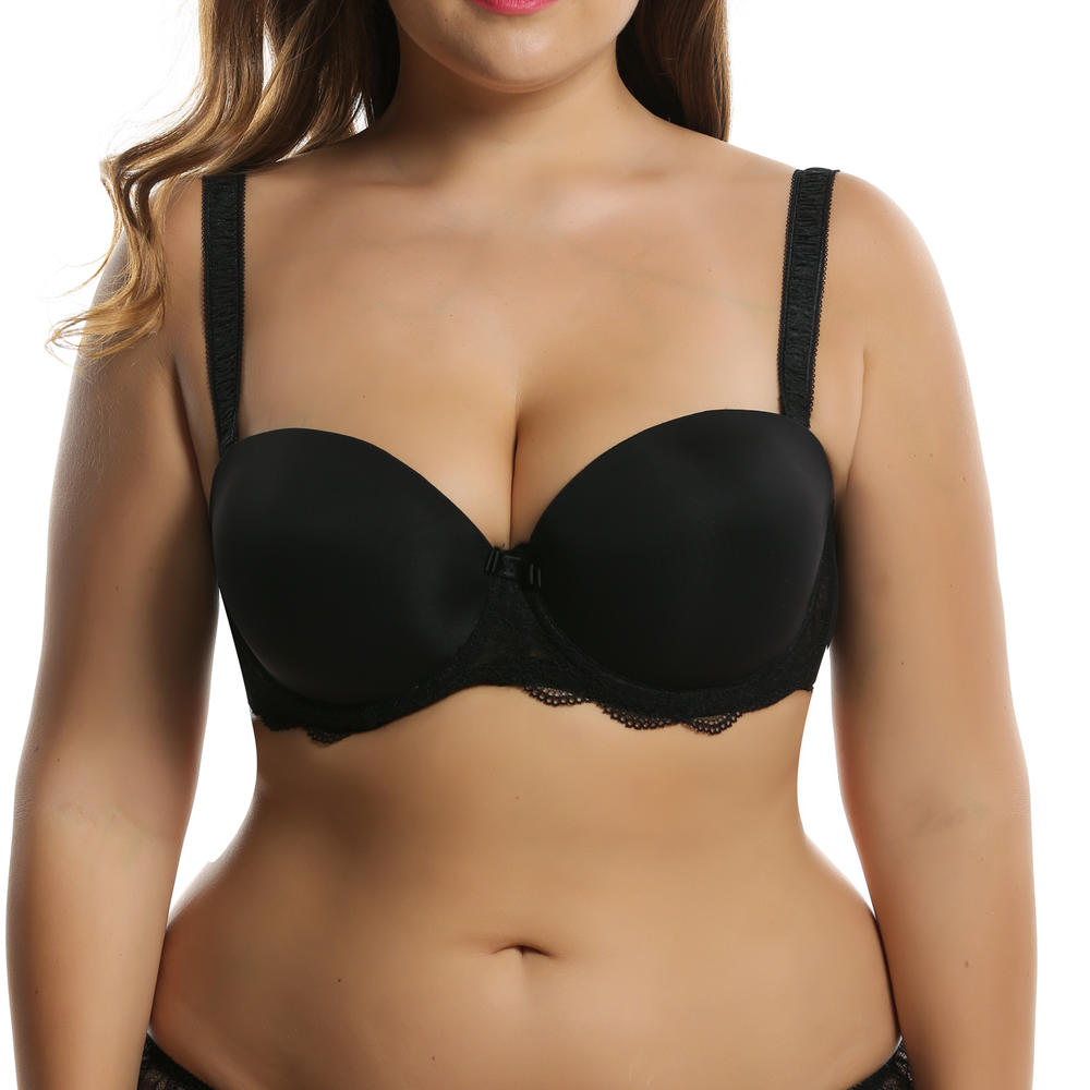 Generic Women Padded Bra Underwire Lace Hem Wide Strap Full