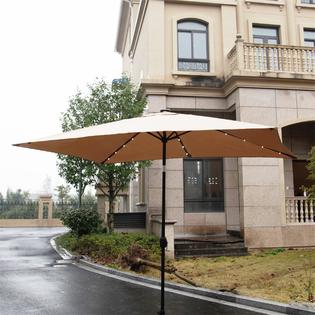 Re16046kh Kinbor Rectangular Table Aluminum Solar Powered Led Lighted Patio Umbrella Window Awning Garden Furniture 6 Metal Ribs Tan