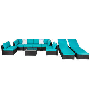 Re17069 2reoc004bu Kinbor 9pcs Outdoor Patio All Weather Rattan Wicker Sofa Sectional Adjustable Chaise Lounge Furniture Set