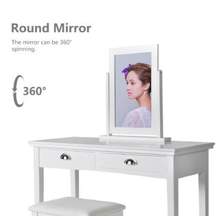 Kinbor 3 Piece Wood Vanity Set Dressing Table Set Makeup Table With