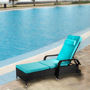 Reoc006bu Kinbor Outdoor Wicker Chaise Lounge Chair All Weather Pe Rattan Adjustable Pool Chaise Lounge Recliner Lounger Chair W Cushions