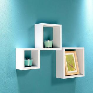 Kinbor 3pcs Wall Mounted Shelves Square Wood Floating Wall Shelf Cube Wall Floating Shelves
