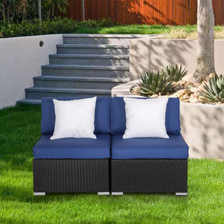 Reosa06dk Kinsunny Outdoor Loveseat 2 Pcs Patio Furniture Set Wicker Armless Sofa Chairs Rattan Sofa Set