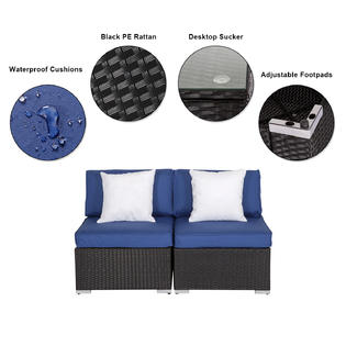 Reosa06dk Kinsunny Outdoor Loveseat 2 Pcs Patio Furniture Set Wicker Armless Sofa Chairs Rattan Sofa Set