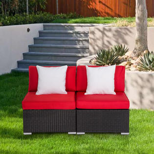 Reosa06ll Kinsunny Outdoor Loveseat 2 Pcs Patio Furniture Set Wicker Armless Sofa Chairs Rattan Thick Cushions Combination