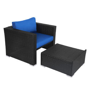 Kinsunny Reos012dk 2 Pcs Wicker Furniture Chair Ottoman Set Outdoor Pe Rattan Patio Sectional Sofa