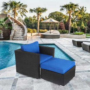 Kinsunny Reos012dk 2 Pcs Wicker Furniture Chair Ottoman Set Outdoor Pe Rattan Patio Sectional Sofa