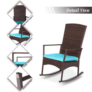 Reoc005bu Kinbor 3 Pcs Patio Rattan Rocking Chairs Outdoor Sectional Furniture Wicker Rocker With Table Cushions For Garden Lawn Pool