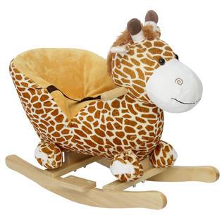 Kinbor Baby Kids Toy Plush Rocking Horse Little Giraffe Theme Style Riding Rocker With Sound Seat Belts