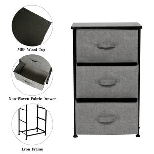 Kinbor 3 Drawer Fabric Bedside Table Dresser Cabinet Storage Organiser Metal