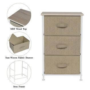 Kinbor 3 Drawers Dresser Storage Tower Fabric Cabinet Cloth Organizer Home Furniture For Bedroom Hallway Closet Beige