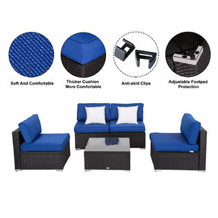 Kinbor 5pc06ll Kinsunny Outdoor Rattan Sofa 5pc All Weather Wicker Sofa Set Backyard Patio Furniture Sectional Sofa W Table Royal Blue