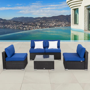Kinbor 5pc06ll Kinsunny Outdoor Rattan Sofa 5pc All Weather Wicker Sofa Set Backyard Patio Furniture Sectional Sofa W Table Royal Blue