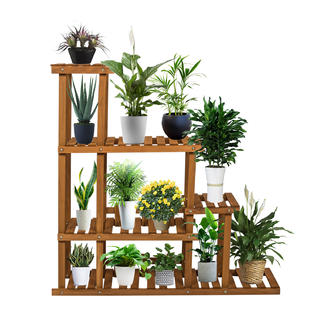 Rdsh007 Kinbor Wooden Flower Stands 4 Layer Plant Display Shelf Storage Rack Pot Holder Free Standing Balcony Patio Outdoor Indoor