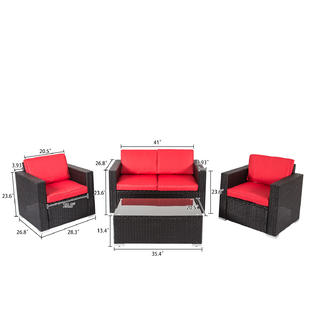 Reose04rd Kinbor Rattan Patio Sofa 4 Piece Outdoor Furniture Set Garden Lawn Sofa Sectional Set With Cushion Red