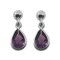AzureBella Jewelry Sterling Silver Ball Post with Drop Earrings Cubic Zirconia Teardrop - Purple