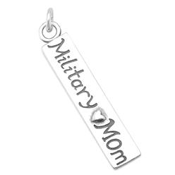 AzureBella Jewelry Sterling Silver Military Mom Bar Charm with Heart
