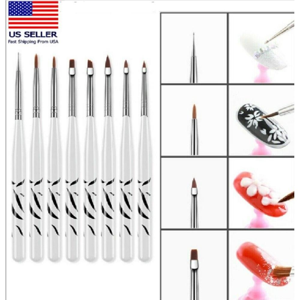 Tika 8Pcs Nail Art Design Brush Acrylic Nail Gel Polish Painting Brush Drawing Pen US