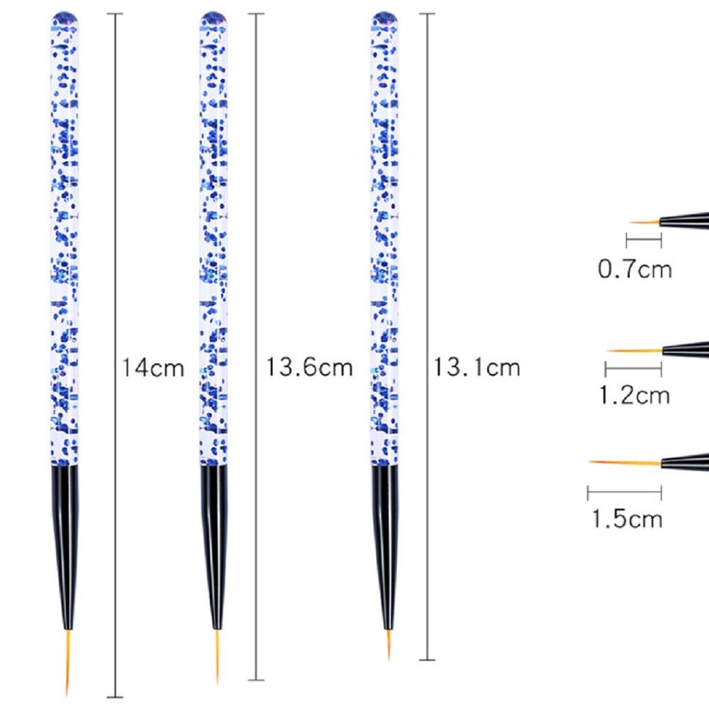 Tika 3PCS Nail Art Pen Dotting Painting Drawing UV Gel Liner Polish Brush Tool Set Blue