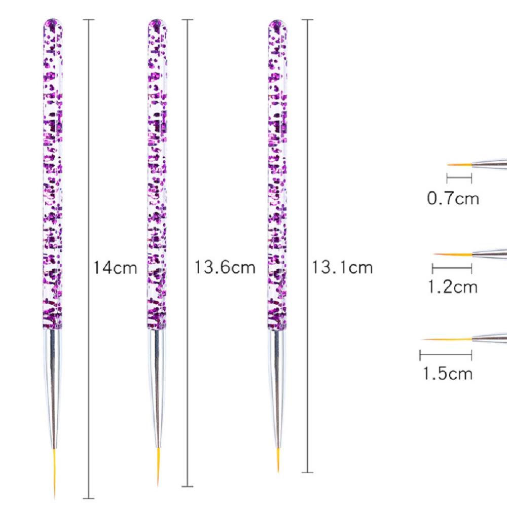 Tika 3PCS Nail Art Pen Dotting Painting Drawing UV Gel Liner Polish Brush Tool Set Purple