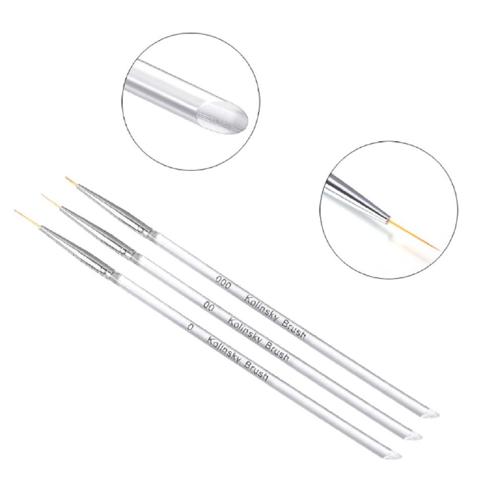 Tika 3PCS Nail Art Pen Dotting Painting Drawing UV Gel Liner Polish Brush Tool Set Clear