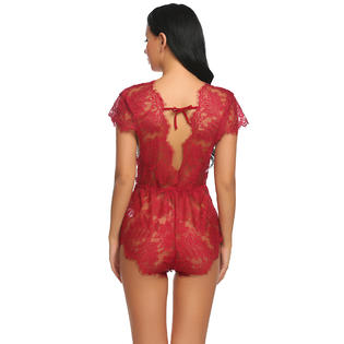 Unique New Women Sexy One Piece Lingerie Bodysuit Plunging Lace Teddy Romper  Overall