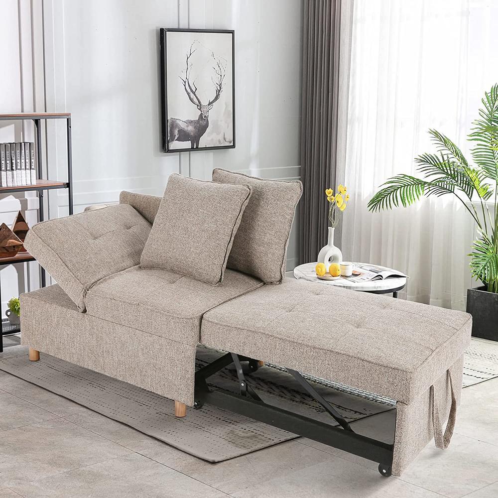SEJOV Sofa Bed Chair 4-in-1 Folding Sleeper Chair Sofa,3-Seat Linen Fabric Love Seat Sofa with 2 Throw Pillow,Single Recliner Couch
