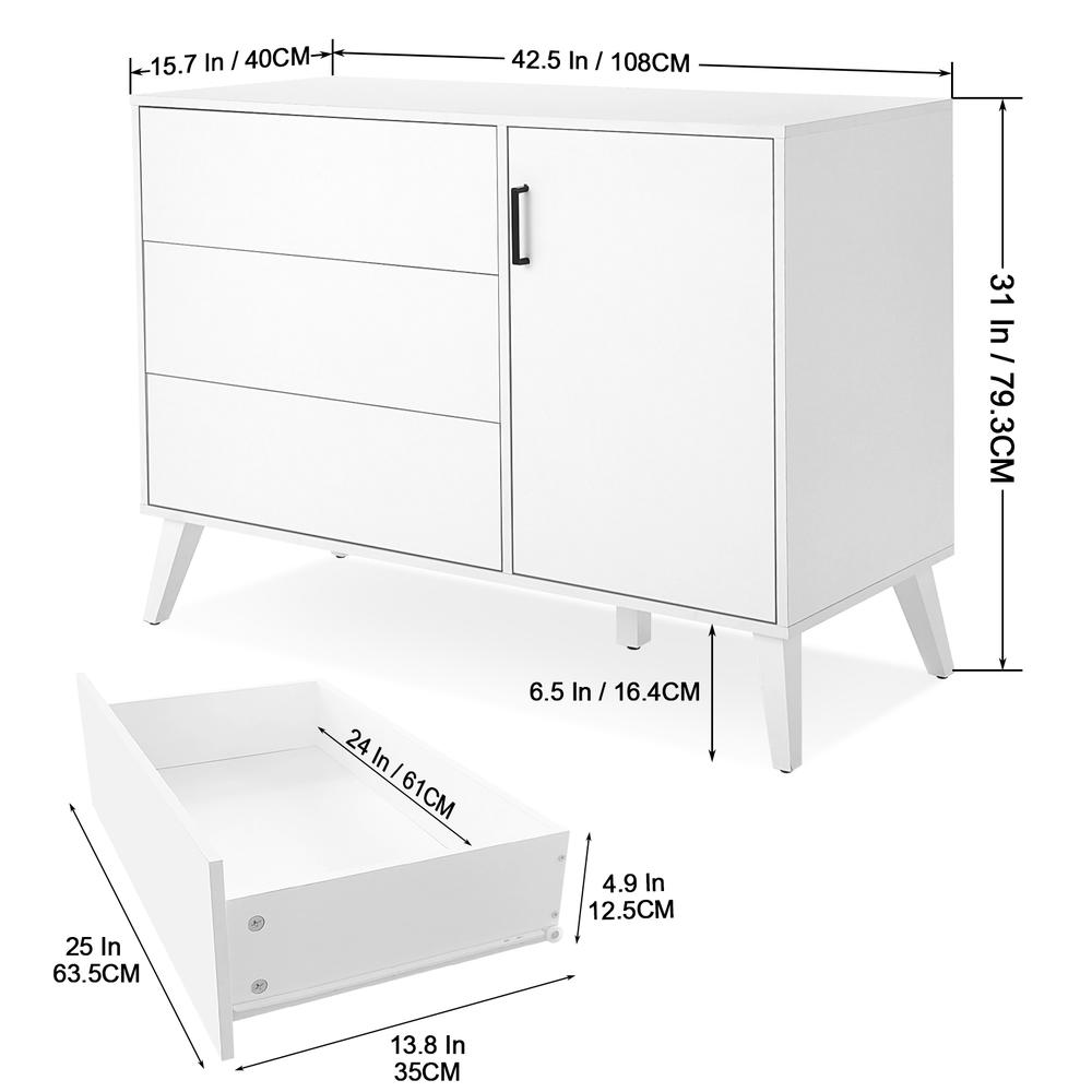 SEJOV Wood Dresser with Door,Modern White Dresser,3-Drawer Chest,Wide Storage Space,Drawer Press Control Design,Storage Cabinet