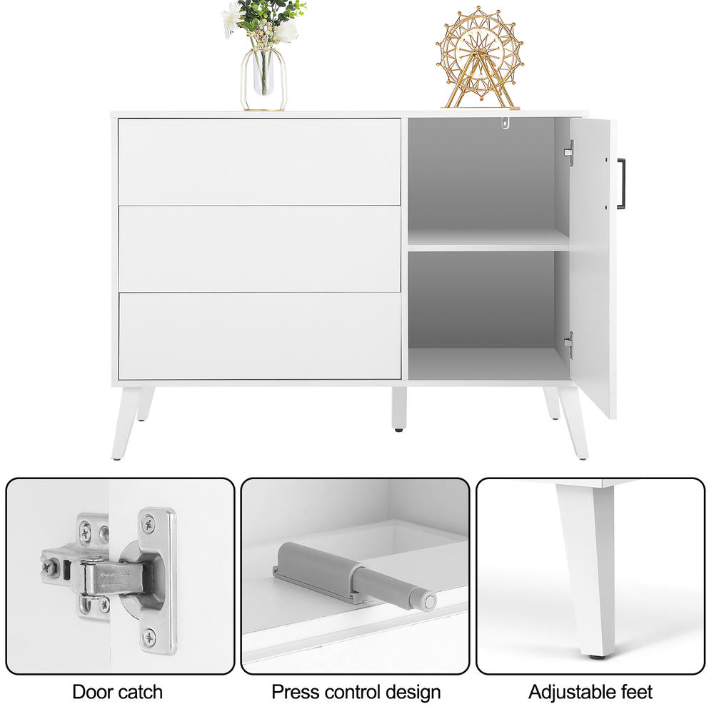SEJOV Wood Dresser with Door,Modern White Dresser,3-Drawer Chest,Wide Storage Space,Drawer Press Control Design,Storage Cabinet