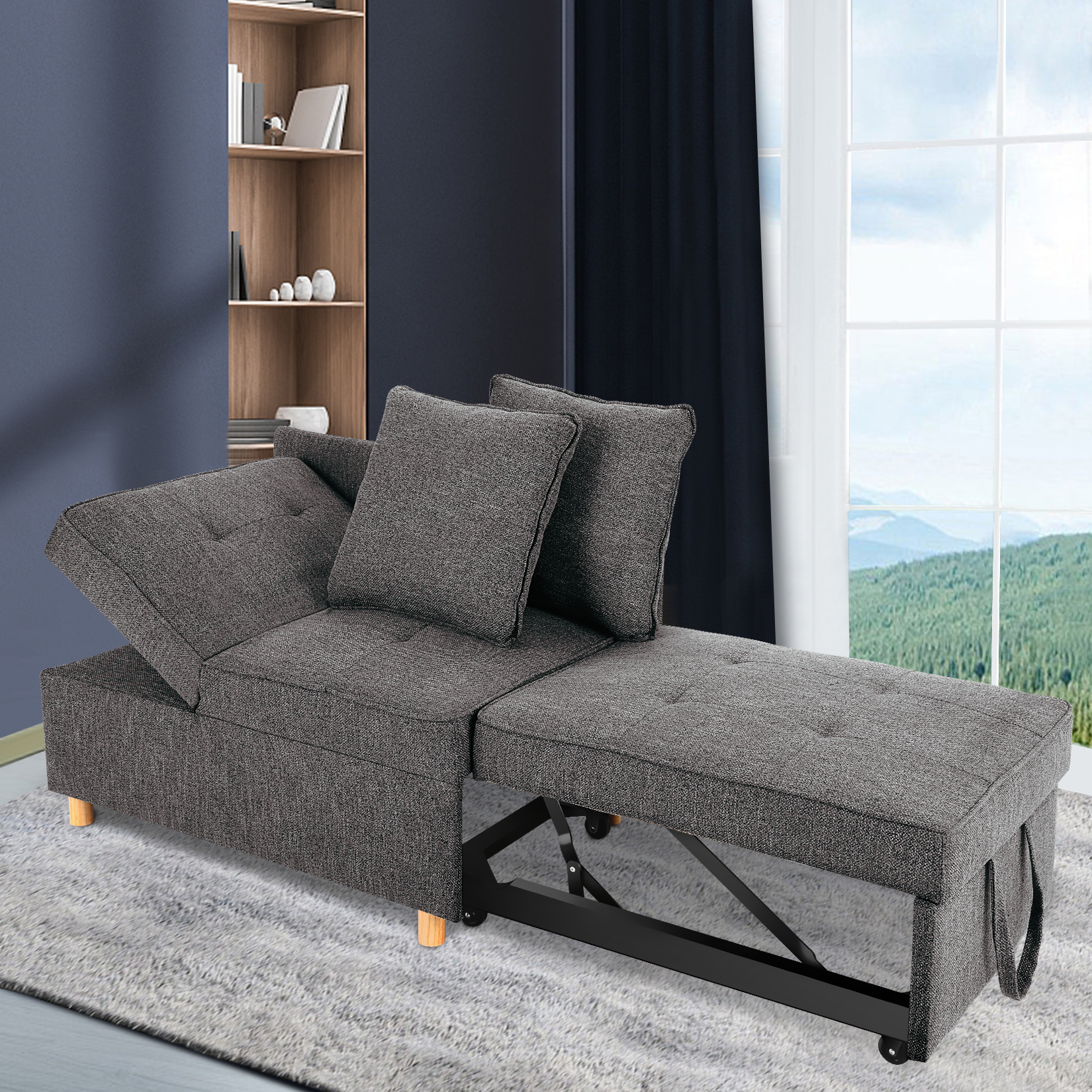 SEJOV Sofa Bed 4-in-1 Convertible Chair Bed,3-Seat Linen Fabric ...