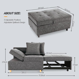 3 Seat Storage Sofa Couch with Armrest, Linen Fabric Sofa with Movable Seat  and Back Cushions, Leisure Sofa with Wooden Legs for Living Room Bedroom