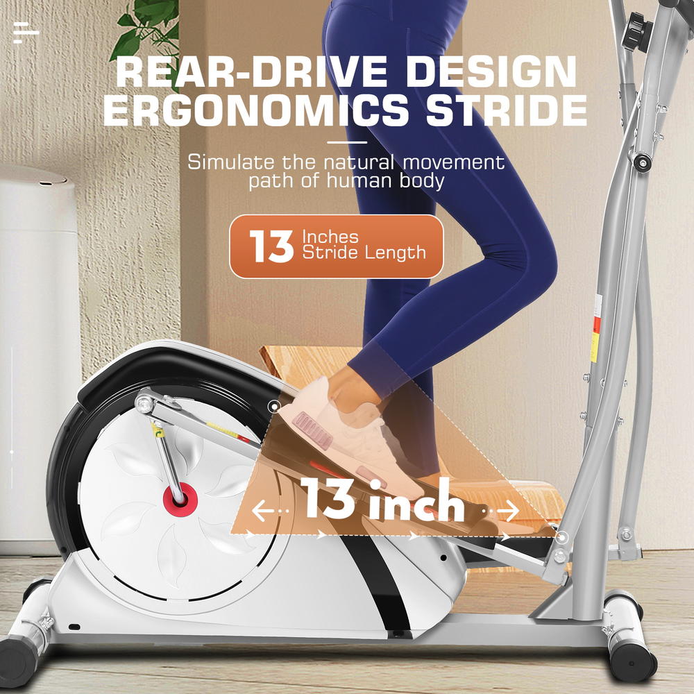 funmily 8 Levels Magnetic Elliptical Machine for Home Use,350LB Weight Limit,with LCD Monitor&Pulse Rate Grips&APP,Smooth Quiet Driven
