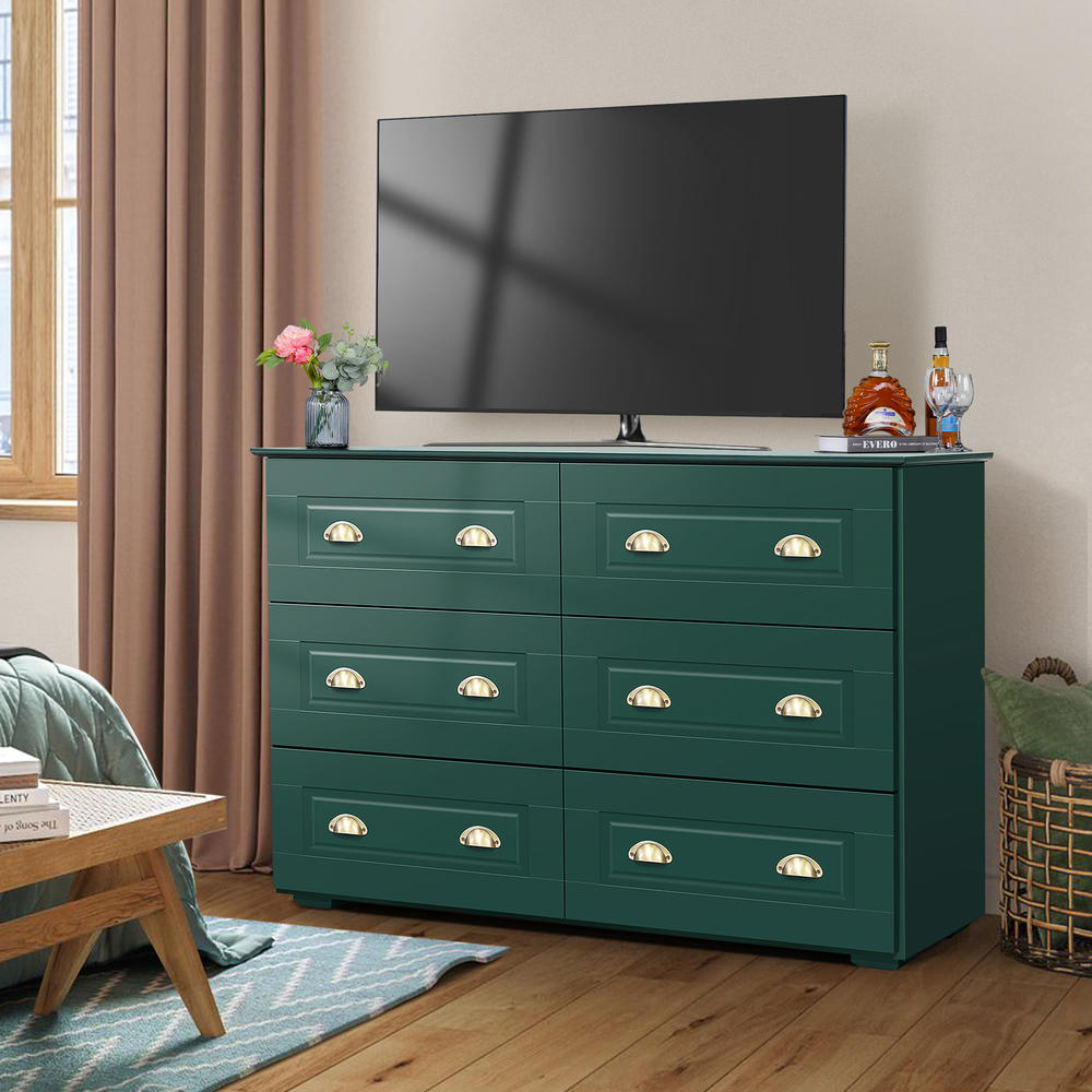 SEJOV Modern Dresser for Bedroom with Deep Drawers, Wooden 6 Drawer Double Dresser for Living Room,Wide Chest of Drawers with Storage
