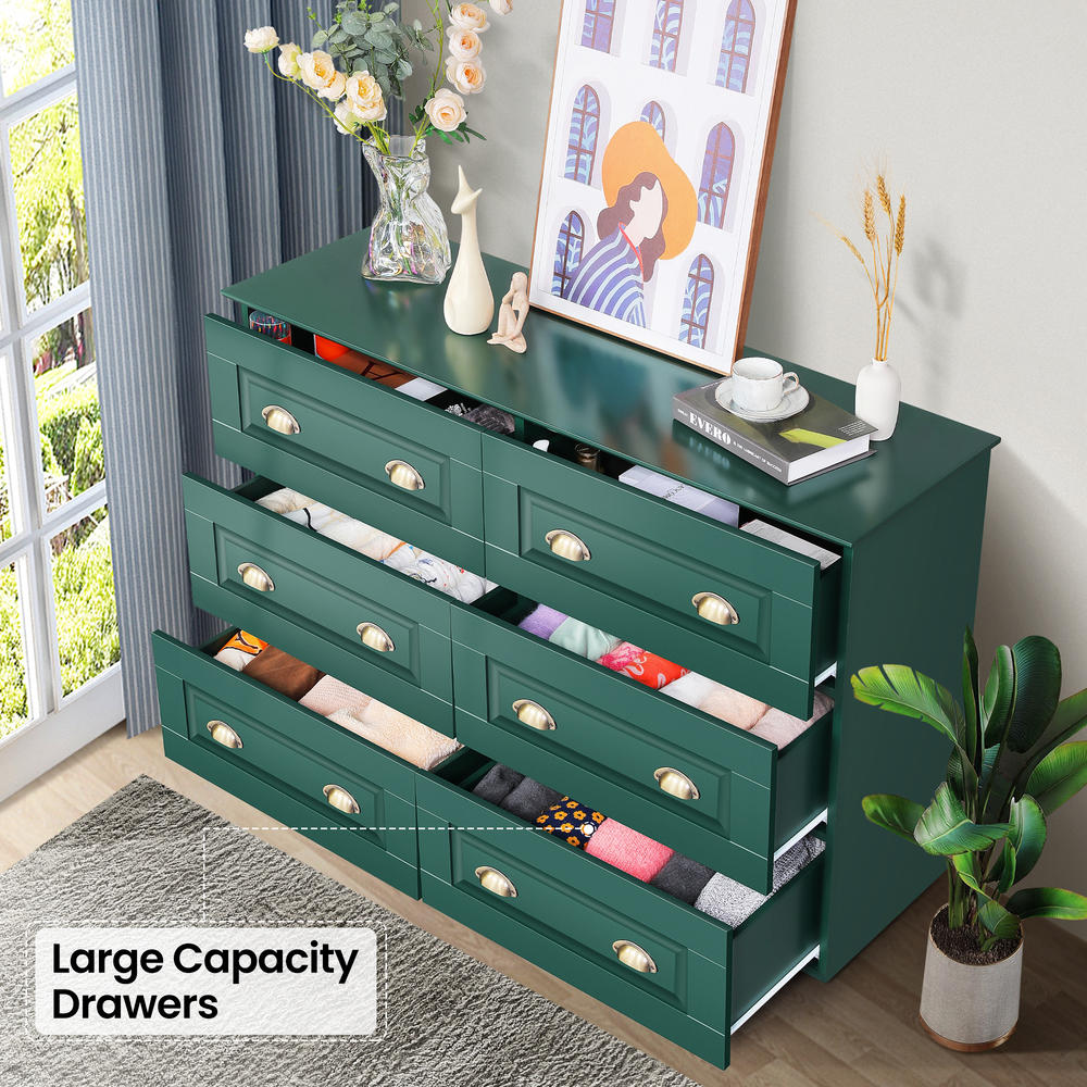 SEJOV Modern Dresser for Bedroom with Deep Drawers, Wooden 6 Drawer Double Dresser for Living Room,Wide Chest of Drawers with Storage