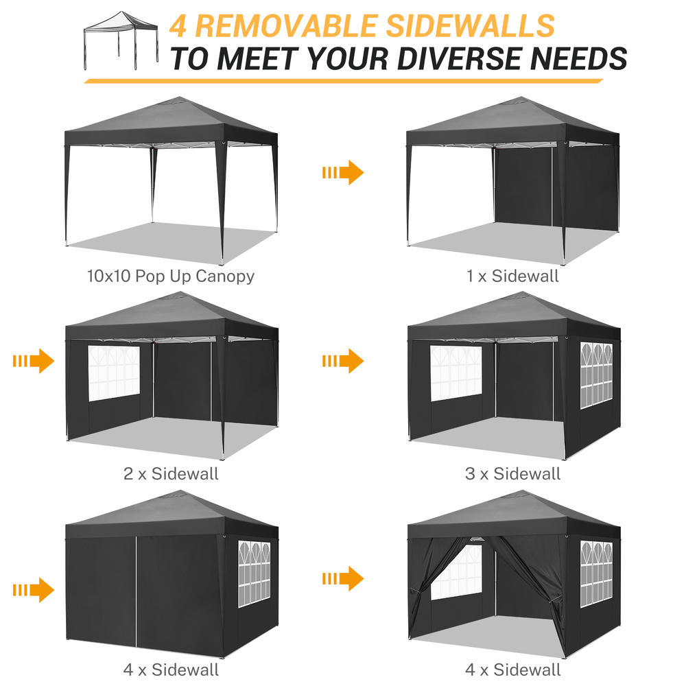 Generic 10'x10' Pop Up Right Angle Canopy with Carry Bag&4 Removable Sidewalls,Portable Outdoor Instant Folding Gazebo,Height Adjustable