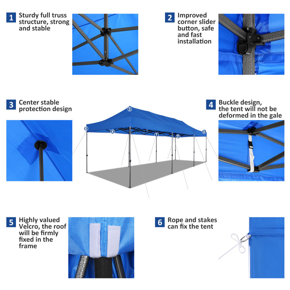 COBIZI 30x10 Pop up Heavy Duty Canopy w/8 Sidewalls, Easy up Tent Outdoor Waterproof Wedding Party Gazebo w/Roller Bag(Frame Thickened)