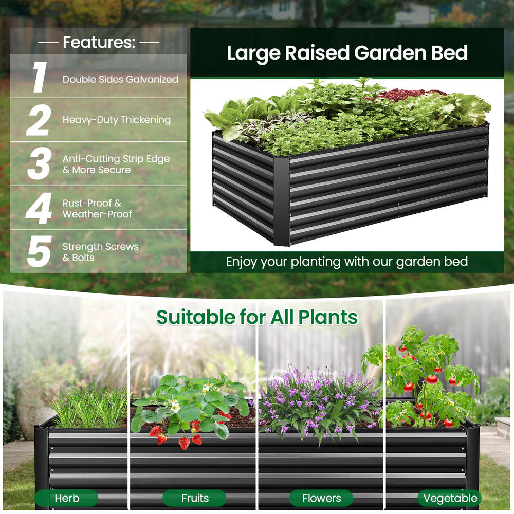 SEJOV 6x3x2ft / 8x4x2ft Outdoor Metal Raised Garden Bed,5 Tiers Deep Root Box Planter for Vegetables,Flowers,Herbs,Succulents（w/Liner）