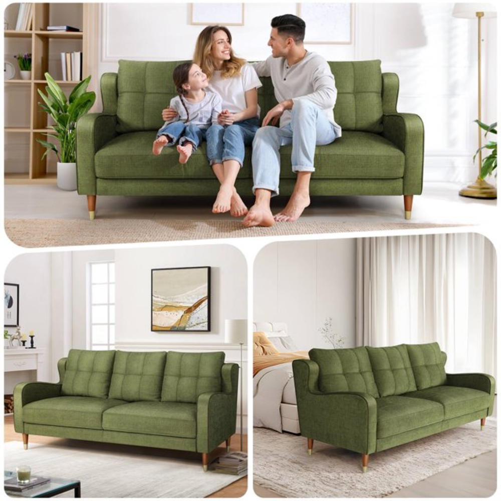 SEJOV 3 Seater Comfy Sofa Couch for Living Room w/Spring Support&3 Pillows,76" Solid Wood Legs Linen Fabric Deep Cushion Sleeper Sofa